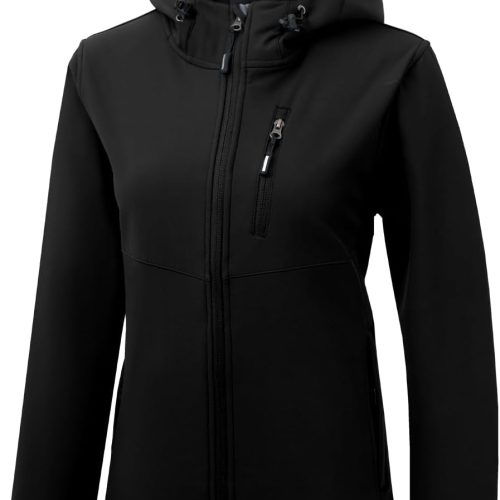 Womens Lightweight Softshell Jacket Hooded Waterproof Windproof Coat Fleece Lined Insulated Winbreaker Hiking