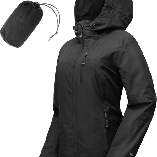 Packable Rain Jacket Women Lightweight Waterproof Raincoat with Hood Cycling Bike Jacket Windbreaker