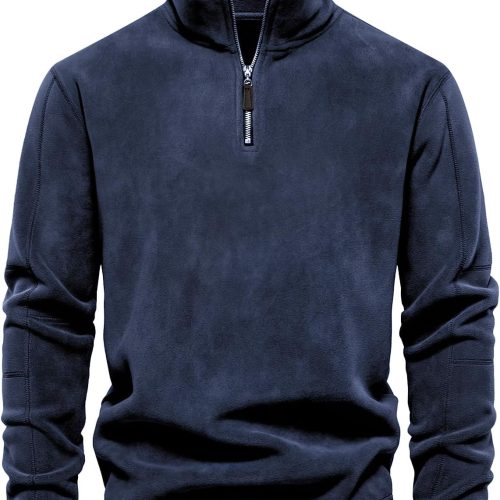 Men's Quarter Zip Fleece Pullover, Stand Collar Thermal Long Sleeve Sweatshirt for Outdoor Casual Hiking